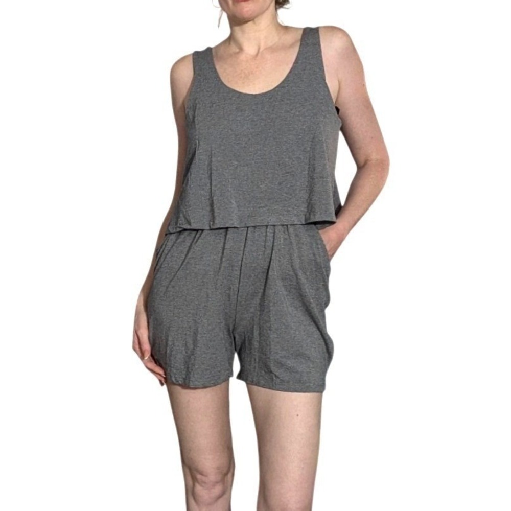 Pure & Simple Gray Modal Romper Sleeveless Lounge Short Jumpsuit NWT Size M